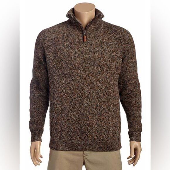 New Tommy Bahama Half Zip Sweater Cable Knit Pullover Irazu Brown Men’s Medium‎ - Picture 1 of 11